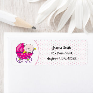 Girl Pink Newborn Carriage Baby Shower Return Address Label