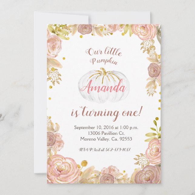 Girl Pink Our Pumpkin is turning one Invitation (Front)