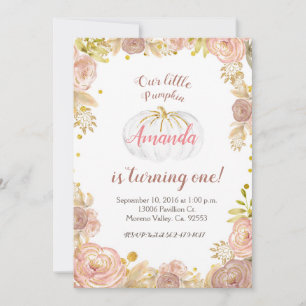 Girl Pink Our Pumpkin is turning one Invitation