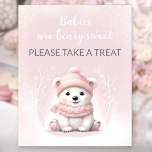Girl Pink Polar Bear Baby Shower Favour Sign