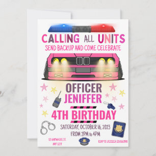 Girl Pink Police Officer Police Birthday Invitation