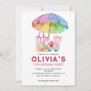 Girl Pink Pool Birthday Party Invitation Card
