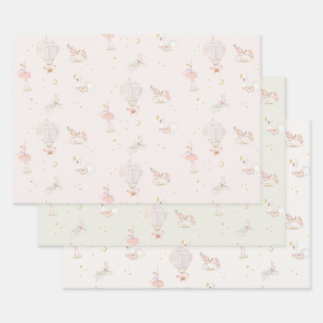 Girl Pink Princess Ballerina Birthday Party Wrapping Paper Sheet (Set)