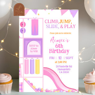 Girl Pink Purple Let's Play Indoor Playground Birt Invitation