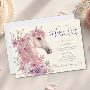 Girl Pink Purple Whimsical Pony 5th Birthday Party Invitation