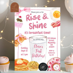 Girl Pink Rise and Shine Birthday Party  Invitation