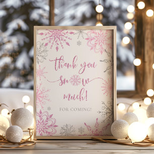 Girl pink silver snowflakes Thank you snow much Poster