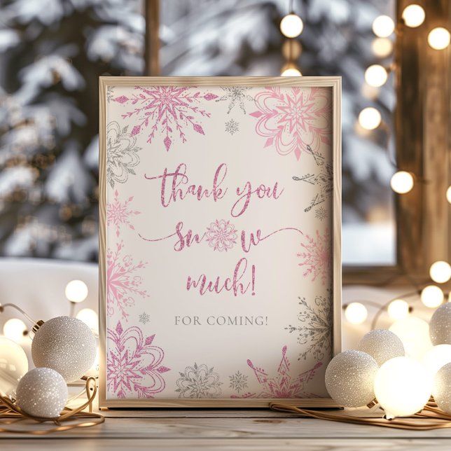 Girl pink silver snowflakes Thank you snow much Poster (Creator Uploaded)