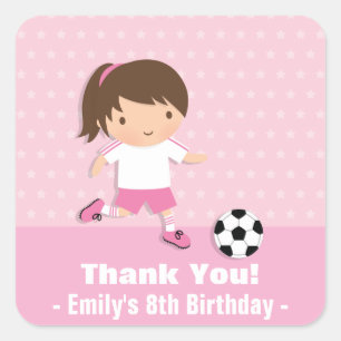 Girl Pink Soccer Birthday Party Thank You Stickers