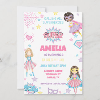 Girl Pink Superhero Birthday Invitation