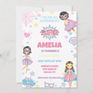 Girl Pink Superhero Birthday Invitation
