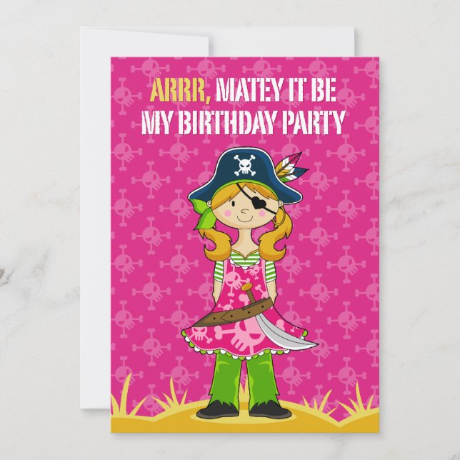 Girl Pirate Captain Party Invite (Front)