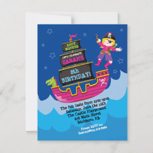 Girl Pirate Dragon Ship Birthday Party Invitation