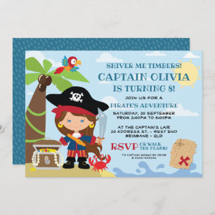 Girl Pirate Party Birthday Invitations