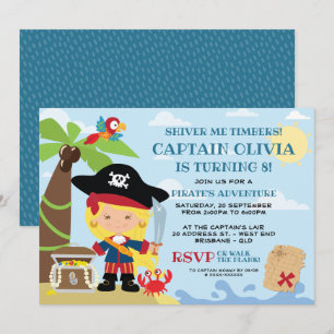 Girl Pirate Party Birthday Invitations