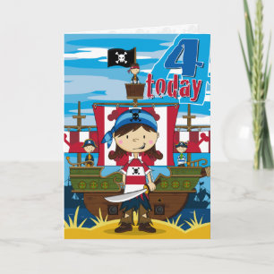 Girl Pirate Ship Scene 4th Birthday Card