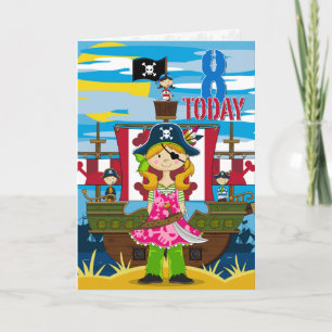 Girl Pirate Ship Scene 8th Birthday Card