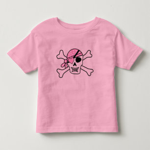 Girl Pirate Skull and Bones Toddler Pink T-Shirt