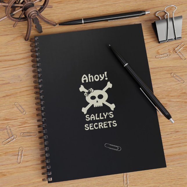 Girl Pirate Skull Crossbones Black Notebook (☠️ Ahoy! Add your name and set sail on the Good Ship Journalling ☠️)
