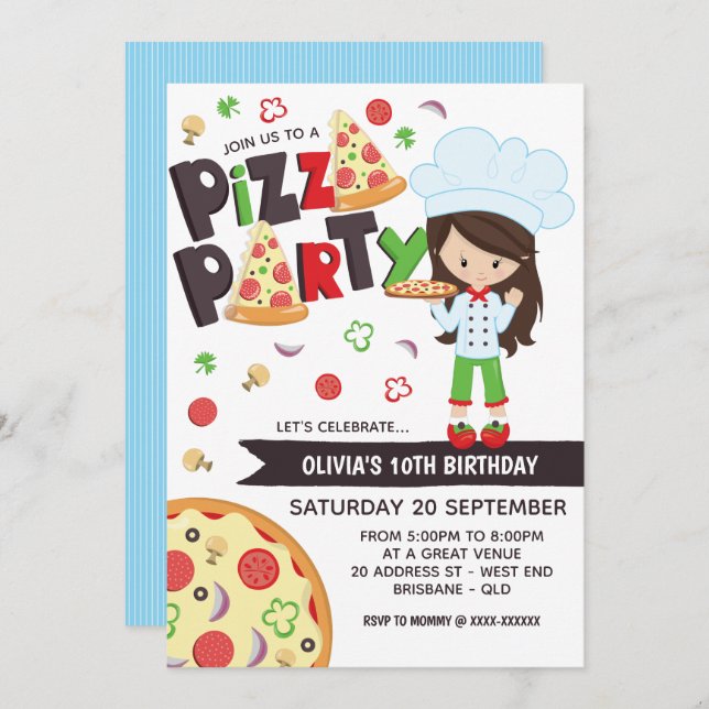Girl Pizza Party Birthday Invitation (Front/Back)