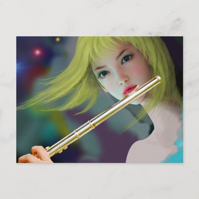 Girl Playing Flute 2 Postcard (Front)