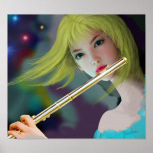 Girl Playing Flute 2 Poster