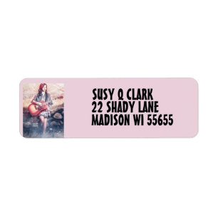 GIRL PLAYING GUITAR RETURN ADDRESS LABELS