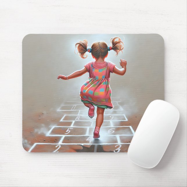 Girl Playing Hopscotch Mouse Pad (With Mouse)
