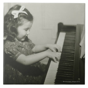 Girl Playing Piano Ceramic Tile