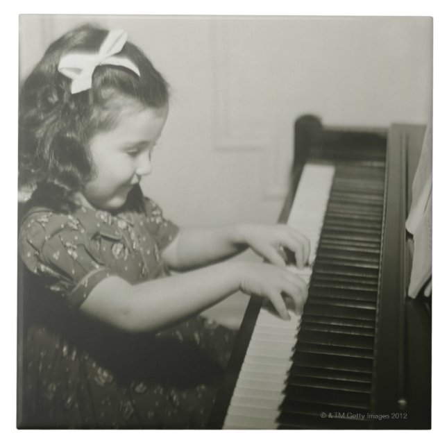 Girl Playing Piano Ceramic Tile (Front)