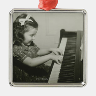 Girl Playing Piano Metal Ornament