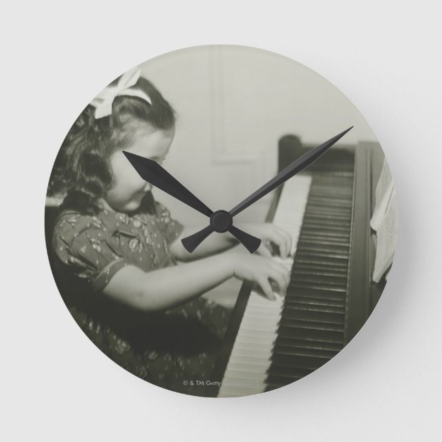 Girl Playing Piano Round Clock (Front)