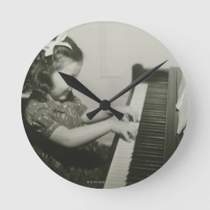 Girl Playing Piano Round Clock