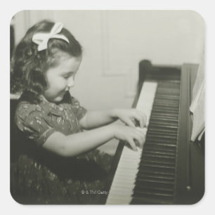 Girl Playing Piano Square Sticker