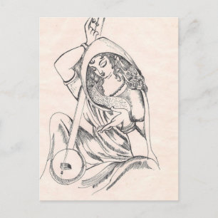 Girl playing sitar postcard