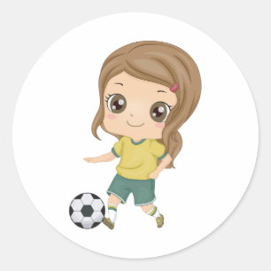 Girl Playing Soccer Adorable Kids Sports Classic Round Sticker