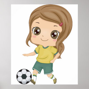 Girl Playing Soccer Adorable Kids Sports Poster
