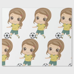 Girl Playing Soccer Adorable Kids Sports Wrapping Paper