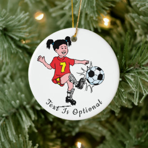 Girl Playing Soccer Ceramic Ornament