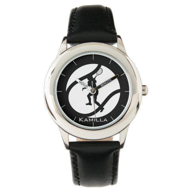 Girl Playing Tennis Personalised Black & White  Watch (Front)