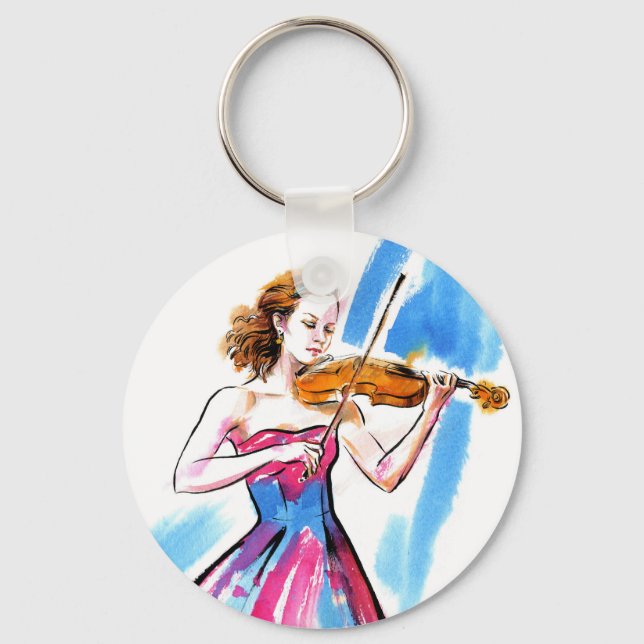 Girl playing the violin key ring (Front)