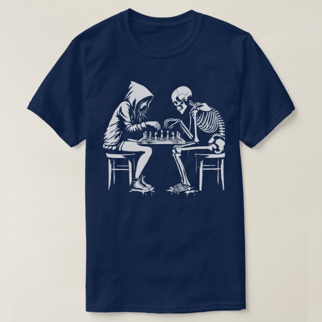girl plays chess with skeleton T-Shirt (Design Front)