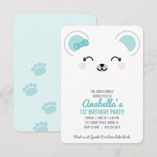 Girl Polar Bear Winter Birthday Party Evite Print Invitation