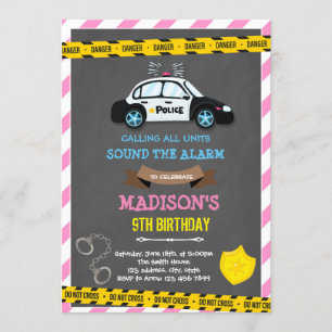 Girl police birthday theme invitation