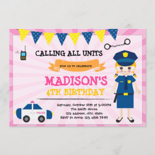 Girl police officer birthday invitation