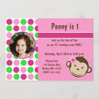Girl Polka Dot Monkey Invite