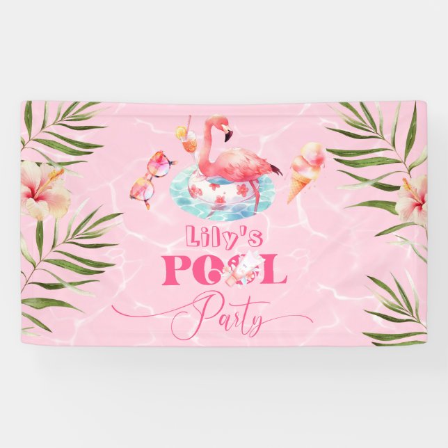 Girl Pool  birthday party flamingo welcome Banner (Horizontal)