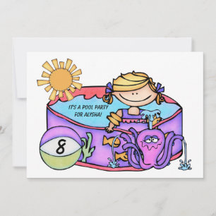 Girl Pool Party Beach Swimming Birthday Invitation
