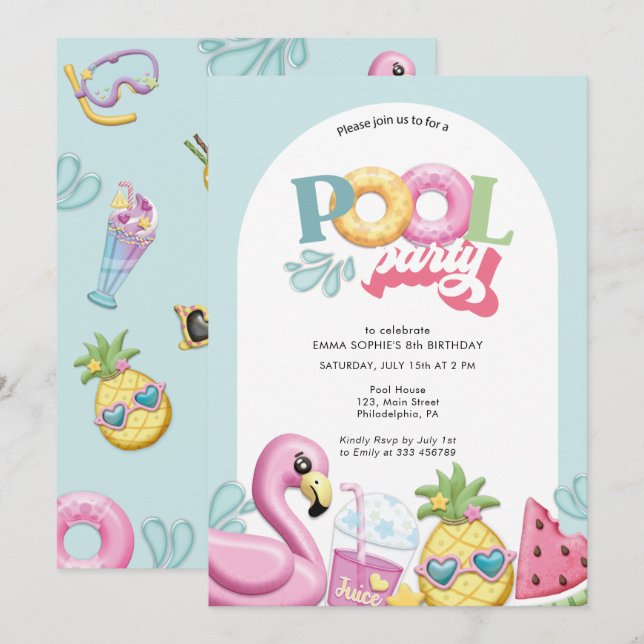 Girl Pool Party Birthday Holiday Card (Front/Back)