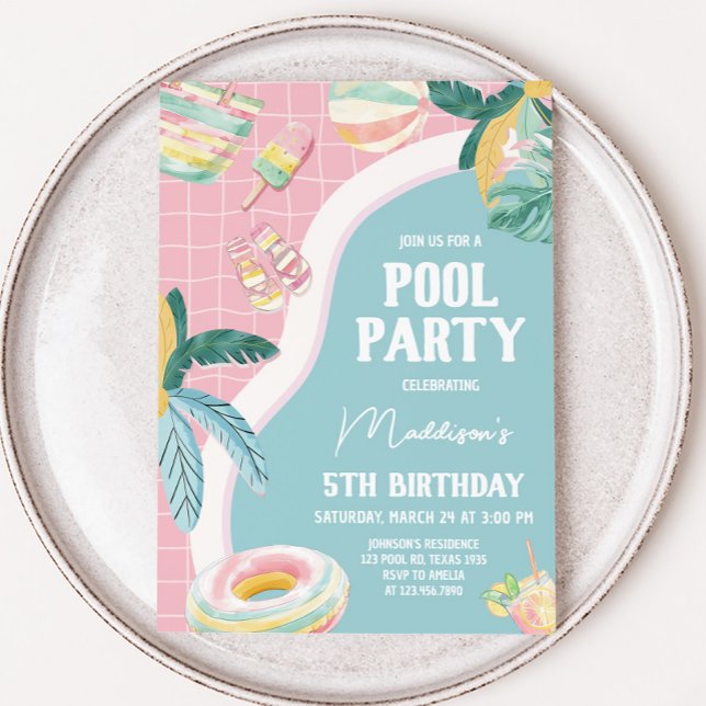 Girl Pool Party Birthday Party Invitation (Pool Party Birthday Party Invitation)